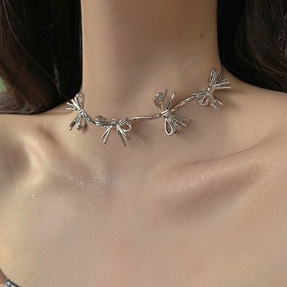 Simple Style Bow Knot Alloy Plating Women's Necklace