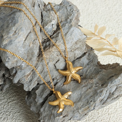 Cute Beach Starfish Titanium Steel Plating 18k Gold Plated Pendant Necklace