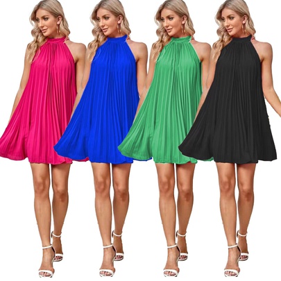 Women's Swing Dress Elegant Standing Collar Sleeveless Solid Color Above Knee Party Date