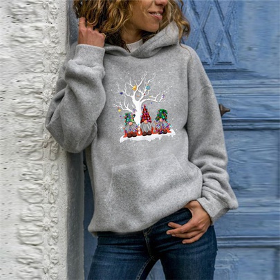 Women's Hoodie Long Sleeve Hoodies & Sweatshirts Printing Christmas Tree Rudolph Doll