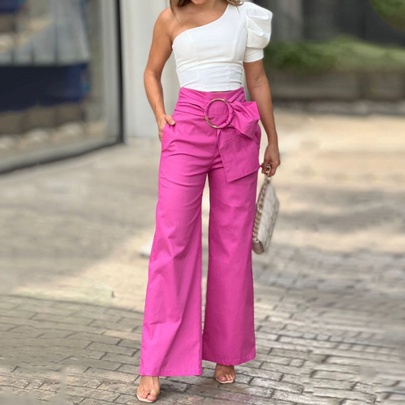 Street Women's Sexy Solid Color Polyester Pocket Pants Sets Pants Sets