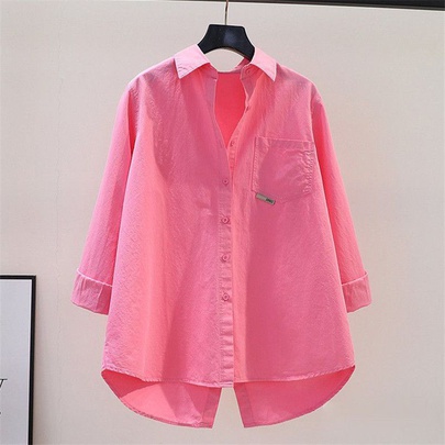 Women's Blouse Long Sleeve Blouses Pocket Slit Button Casual Simple Style Solid Color
