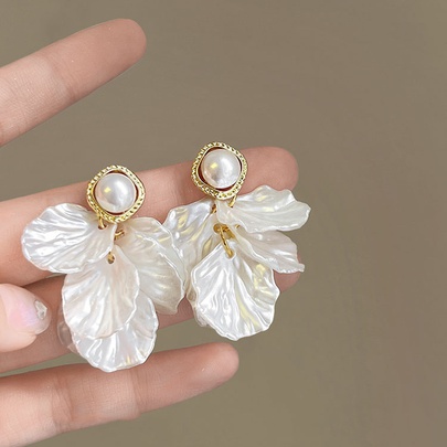 Wholesale Jewelry Lady Flower Artificial Pearl Alloy Drop Earrings