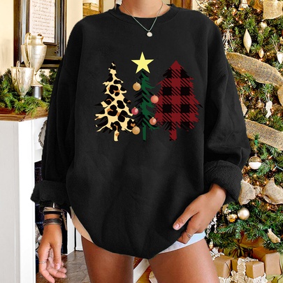 Women's Hoodie Long Sleeve Hoodies & Sweatshirts Printing Streetwear Christmas Tree