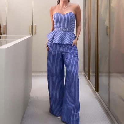 Daily Women's Elegant Stripe Polyester Pants Sets Pants Sets