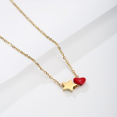 Stainless Steel 18K Gold Plated Cute Plating Star Heart Shape Necklace