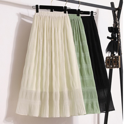 Summer Spring Autumn Bohemian Classic Style Solid Color Polyester Midi Dress Skirts