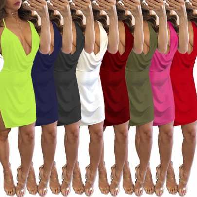 Women's Regular Dress Streetwear V Neck Sleeveless Solid Color Above Knee Daily Street
