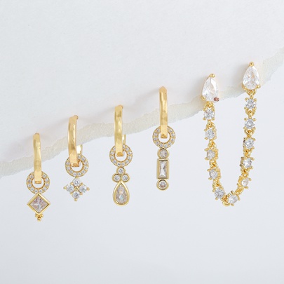 Wholesale Jewelry Cute Sweet Geometric Brass Zircon 18k Gold Plated Silver Plated Plating Inlay Drop Earrings
