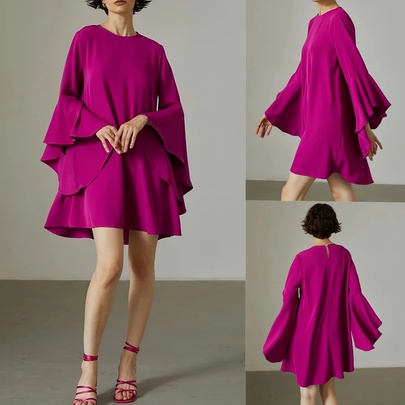 Women's Regular Dress Elegant Round Neck 3/4 Length Sleeve Solid Color Above Knee Daily