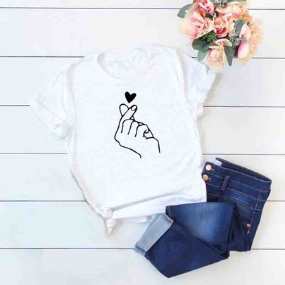 Casual Modern Style Geometric Heart Shape Cotton Polyester Printing T-shirt