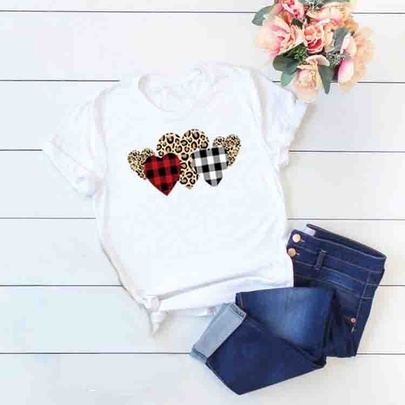 Casual Basic Heart Shape Cotton Polyester Printing T-shirt