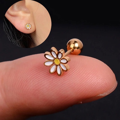 1 Piece Elegant Cute Retro Flower Enamel Plating 304 Stainless Steel Ear Studs