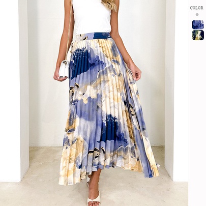Summer Spring Vintage Style Oil Painting Polyester Maxi Long Dress Skirts