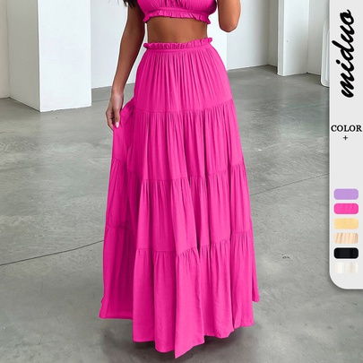 Summer Spring Streetwear Solid Color Cotton Maxi Long Dress Skirts