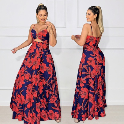 Women's Regular Dress Elegant Strap Sleeveless Printing Maxi Long Dress Daily
