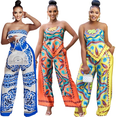 Daily Street Women's Elegant Geometric Color Block Spandex Polyester Printing Pants Sets Pants Sets