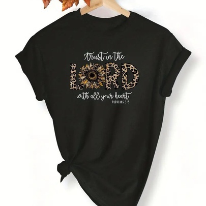 Women's T-shirt Short Sleeve T-Shirts Simple Style Letter Leopard