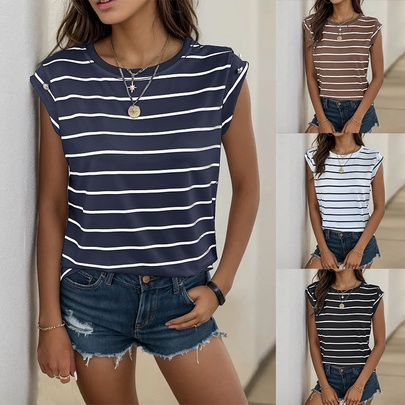 Women's T-shirt Sleeveless T-Shirts Printing Stripe Preppy Style Vacation Color Block