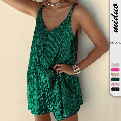 Women's Strap Dress Sexy V Neck Sleeveless Solid Color Above Knee Holiday