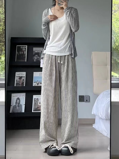 Women's Daily Casual Stripe Full Length Casual Pants