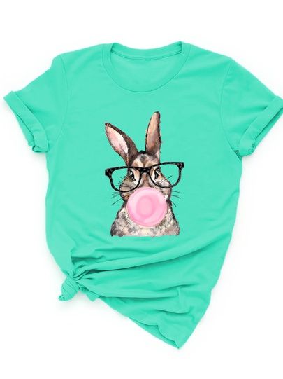 Women's T-shirt Short Sleeve T-Shirts Printing Casual Rabbit