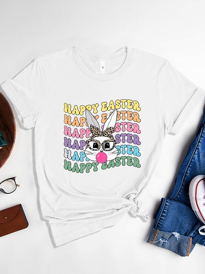 Women's T-shirt Short Sleeve T-Shirts Printing Casual Streetwear Rabbit Letter