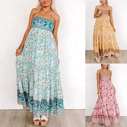 Elegant Ditsy Floral Maxi Dresses Polyester Printing Regular Dress Maxi Long Dress Dresses