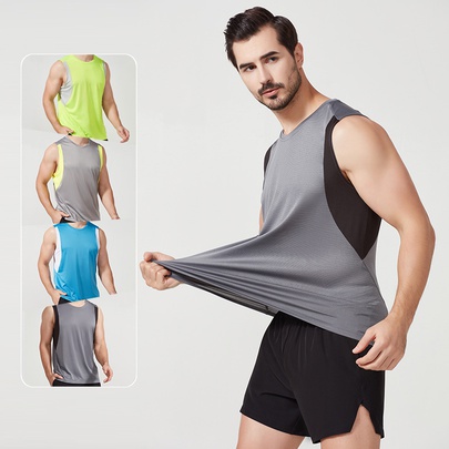 Casual Simple Style Color Block Men's T-shirt Chemical Fiber Blending Polyester Vest Men's Clothing