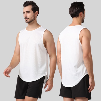 Sports Solid Color Men's T-shirt Chemical Fiber Blending Polyester Vest Men's Clothing