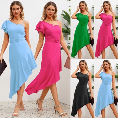 Women's Regular Dress Simple Style Oblique Collar Sleeveless Solid Color Knee-Length Holiday Daily