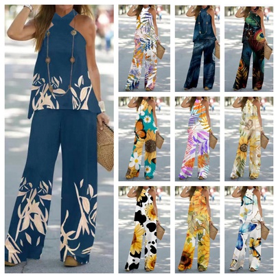 Daily Street Women's Elegant Color Block Spandex Polyester Printing Pants Sets Pants Sets