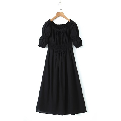 Women's Regular Dress British Style Round Neck Backless Half Sleeve Solid Color Maxi Long Dress Daily Date