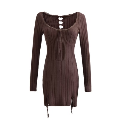 Women's Regular Dress Elegant Round Neck Hollow Out Long Sleeve Solid Color Above Knee Daily