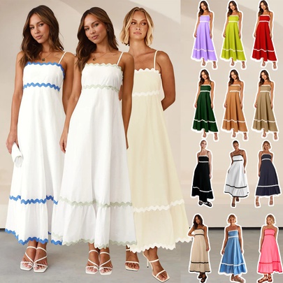 Women's Strap Dress Casual Elegant Preppy Style Strap Zipper Sleeveless Stripe Maxi Long Dress Daily