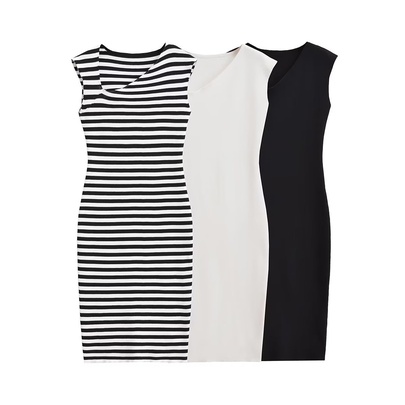 Women's Sheath Dress Simple Style Oblique Collar Sleeveless Stripe Maxi Long Dress Daily