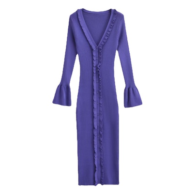 Women's Regular Dress Streetwear V Neck Tassel Long Sleeve Solid Color Midi Dress Holiday Daily