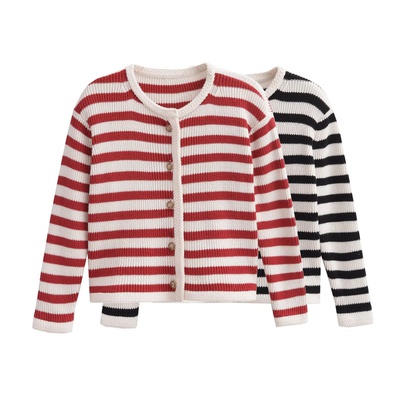 Women's Cardigan Long Sleeve Sweaters & Cardigans Contrast Binding Streetwear Stripe