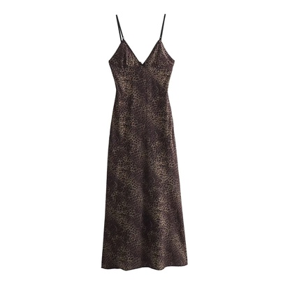 Women's Regular Dress British Style V Neck Printing Bowknot Sleeveless Leopard Maxi Long Dress Holiday