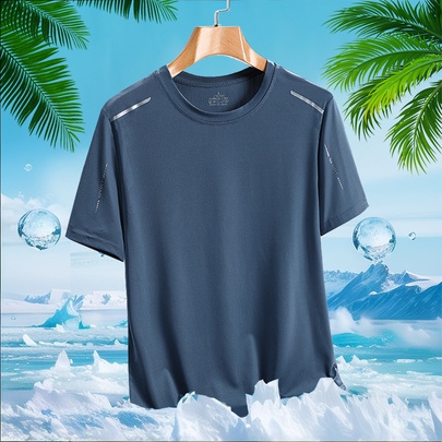 Men's Solid Color Vacation Round Neck Collarless Short Sleeve Loose Men's T-shirt