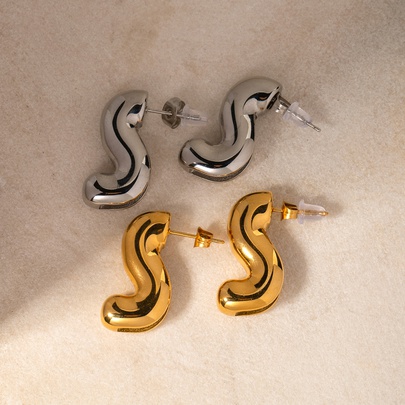1 Pair IG Style S Shape 316 Stainless Steel  18K Gold Plated Ear Studs