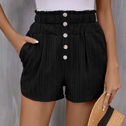 Women's Holiday Daily Simple Style Solid Color Shorts Button Casual Pants