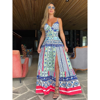 Women's Regular Dress Vacation Collarless Sleeveless Printing Maxi Long Dress Daily Beach