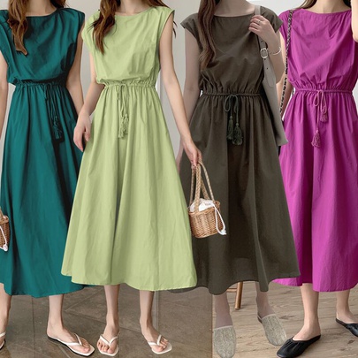 Women's Regular Dress Simple Style Round Neck Sleeveless Solid Color Midi Dress Daily