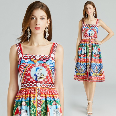 Women's A-Line Skirt Regular Dress Vacation Collarless Sleeveless Printing Midi Dress Casual Daily