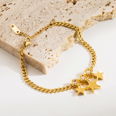Elegant Luxurious Star Leaves Heart Shape 316 Stainless Steel  Gold Plated Artificial Pearls Rhinestones Bracelets In Bulk
