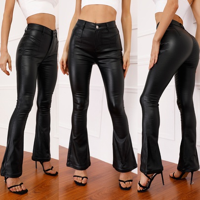 Casual Streetwear Solid Color Pants Pu Flared Pants BOTTOMS