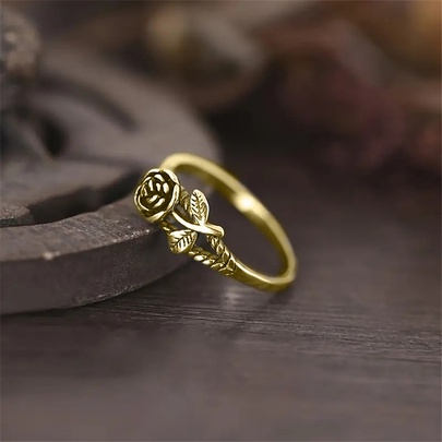 Wholesale Jewelry Casual Elegant Tropical Round Plant Rose Steel Plating Rings