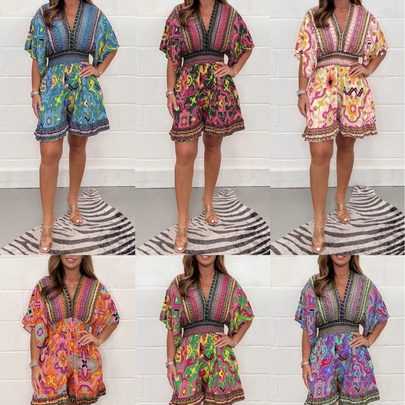 Casual Vacation Floral Jumpsuits & Bodysuits Spandex Polyester Ruffles Rompers Bodysuits BOTTOMS