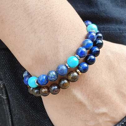 Casual Simple Style Commute Color Block 304 Stainless Steel Natural Stone Beaded Men's Bracelets